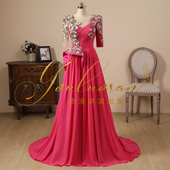 实拍重工玫红色独唱演出服民族演出礼服艺考演出服主持人礼服显瘦