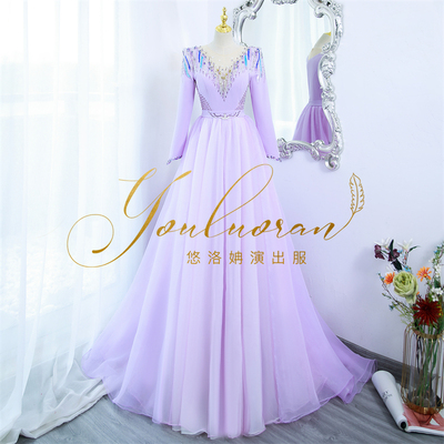 悠洛姌演出服优雅长袖蓬裙礼服