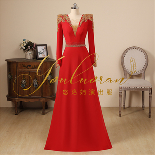 实拍红色修身礼服裙艺考学生礼服长款美声独唱演出服唱歌比赛礼服