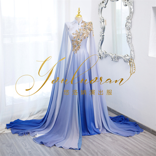 悠洛演出服新款 舞台演奏礼服声乐独唱演出服艺考 实拍渐变色水袖