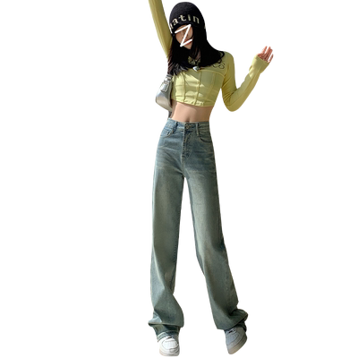 窄版高腰显瘦阔腿裤佩艳拖地裤