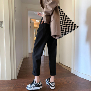 高腰显瘦宽松九分小个子萝卜老爹 夏季 黑色哈伦牛仔裤 女2026年新款