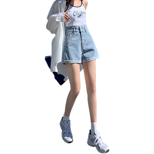 浅色高腰a字牛仔短裤女2026年夏季薄款显瘦宽松阔腿辣妹超短热裤