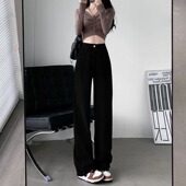 拖地裤 黑色窄版 早春高腰直筒宽松小个子爆款 女2026新款 阔腿牛仔裤