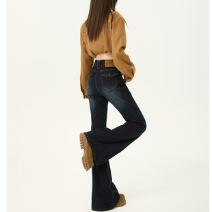 美式复古微喇叭牛仔裤女2025秋季新款高腰修身显瘦弹力拖地马蹄裤