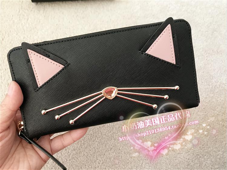 立体长钱包多卡位牛皮猫咪