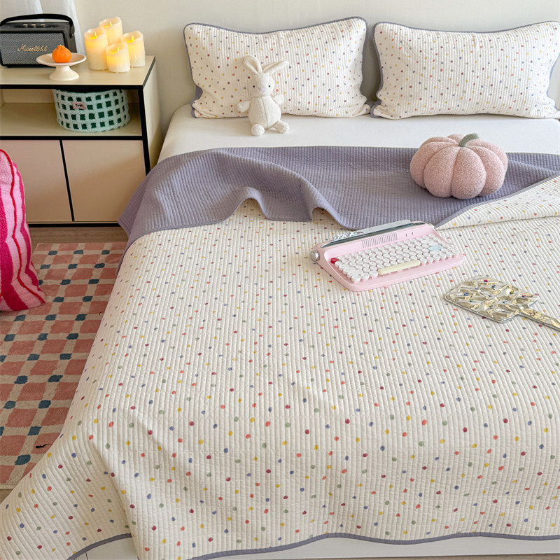 田园小碎花双面纯棉床盖三件套全棉夹棉绗缝固定加厚床单四季通用