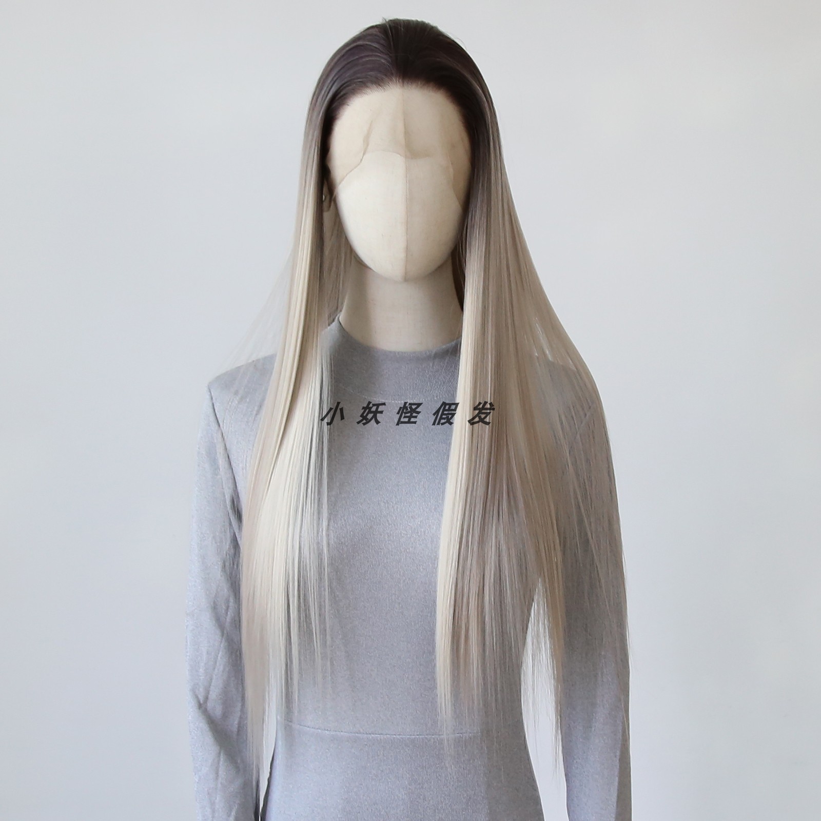 灰亚麻棕渐变挑染白金色辣妹色前蕾丝全头假发高温丝整顶假发套