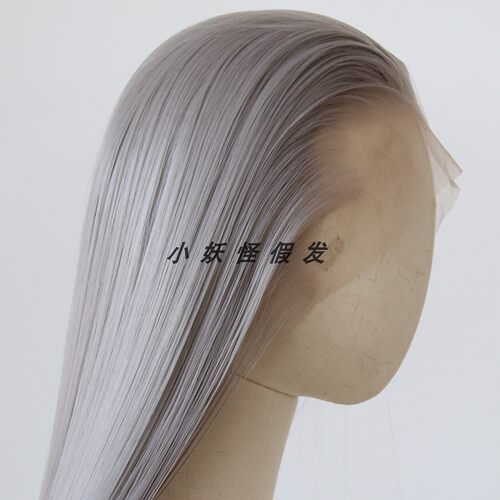 深灰色古装汉服蕾丝化纤高温丝三尖奶奶灰COS美人尖古风男假发套