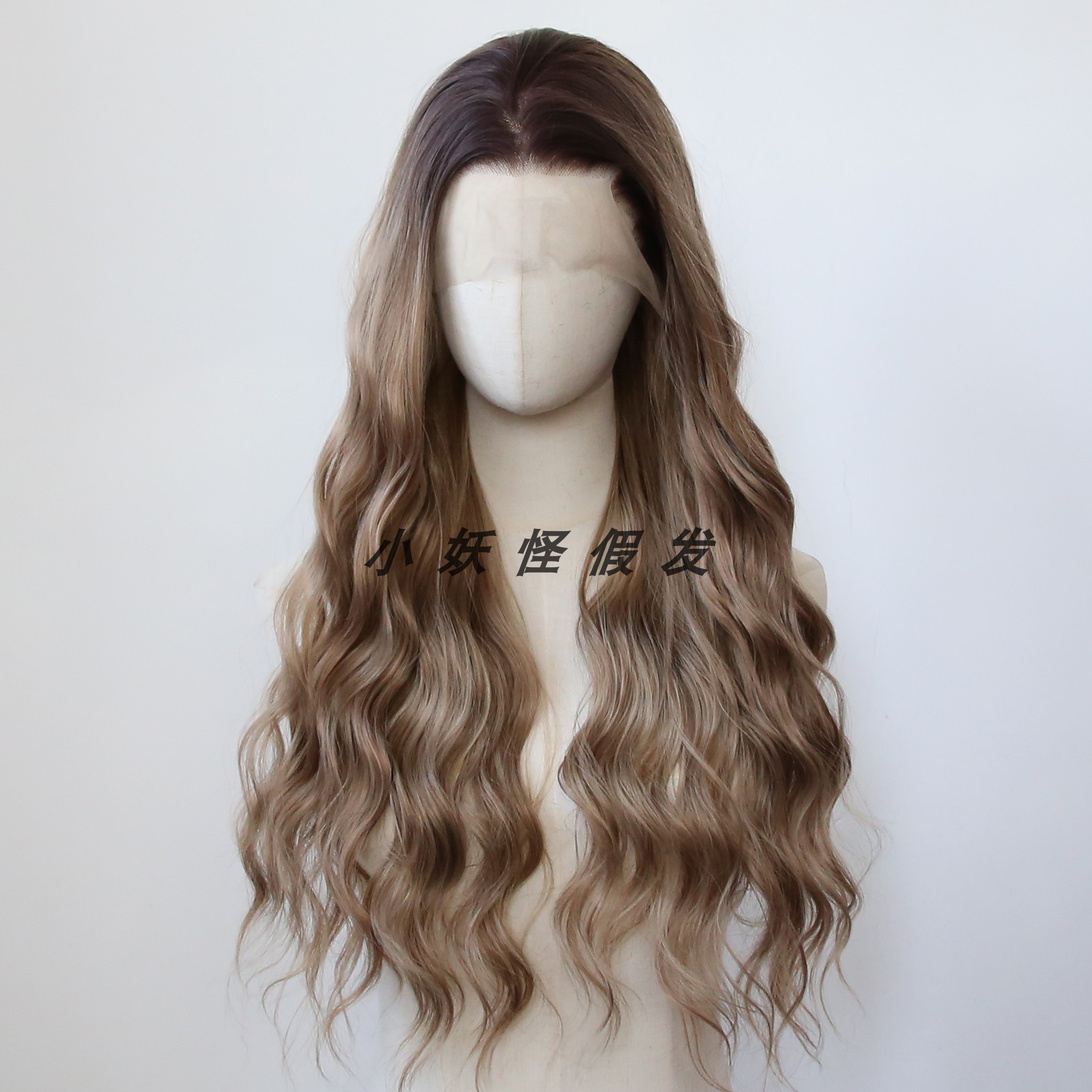 渐变深棕前蕾丝化纤高温丝假发渐变深蜂蜜棕长羊毛卷发整顶假发套