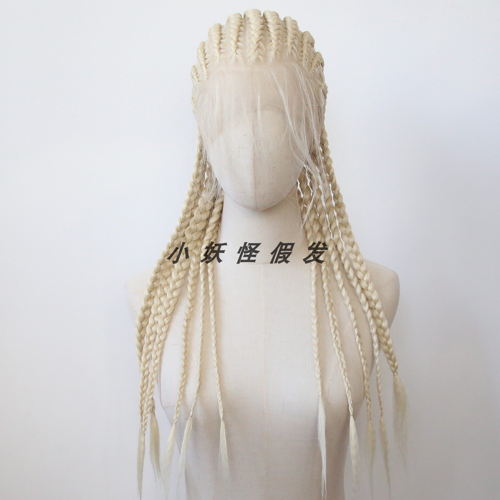 金色地垄沟粗脏辫全蕾丝玉米须手编化纤高温丝三股脏辫整顶假发套