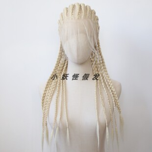 金色地垄沟粗脏辫全蕾丝玉米须手编化纤高温丝三股脏辫整顶假发套