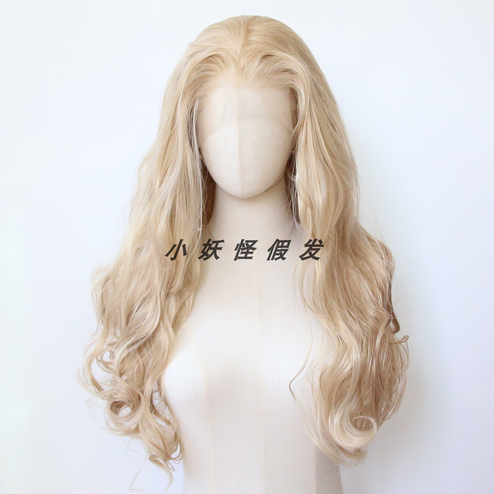 亚麻色前蕾丝化纤高温丝大蕾丝假发套金棕色大波浪长卷发整顶假发
