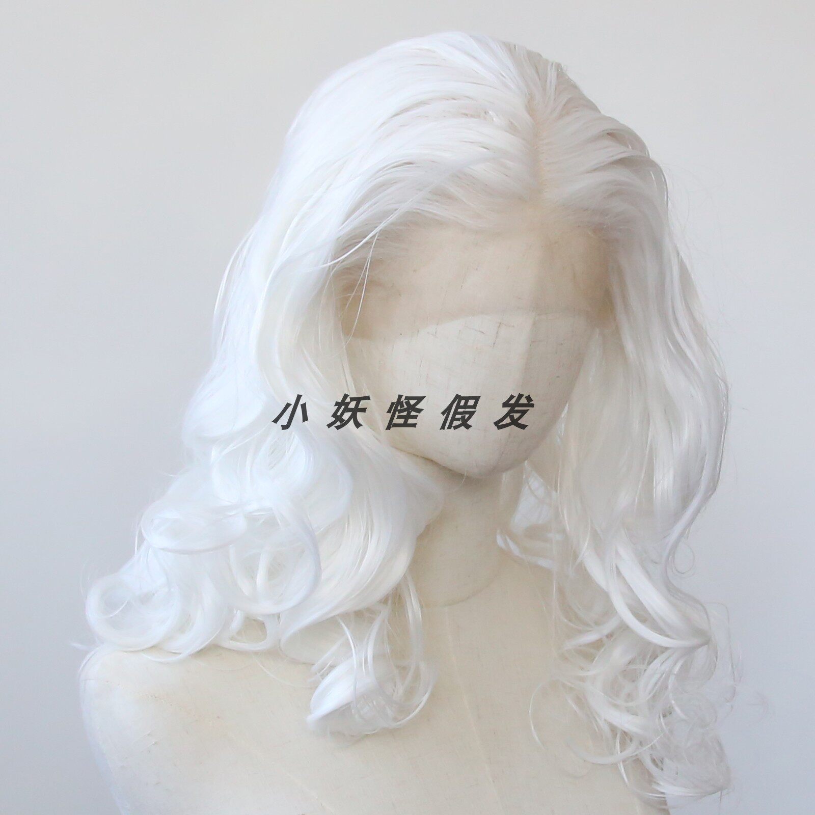 天使白色前蕾丝化纤高温丝大蕾丝假发逼真自然欧美短卷发整顶假发