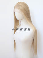 Flax-colored front lace synthetic fiber large lace high-temperature silk milk sand gold wig, realistic European and American long straight hair full wig thumbnail 5