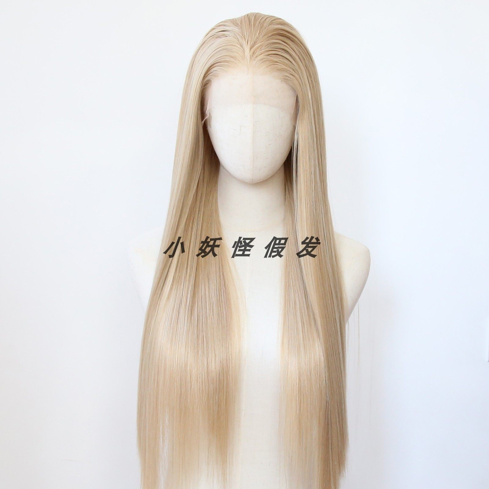 亚麻色前蕾丝化纤大蕾丝高温丝奶砂金假发逼真欧美长直发整顶假发