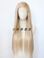 Flax-colored front lace synthetic fiber large lace high-temperature silk milk sand gold wig, realistic European and American long straight hair full wig thumbnail 2
