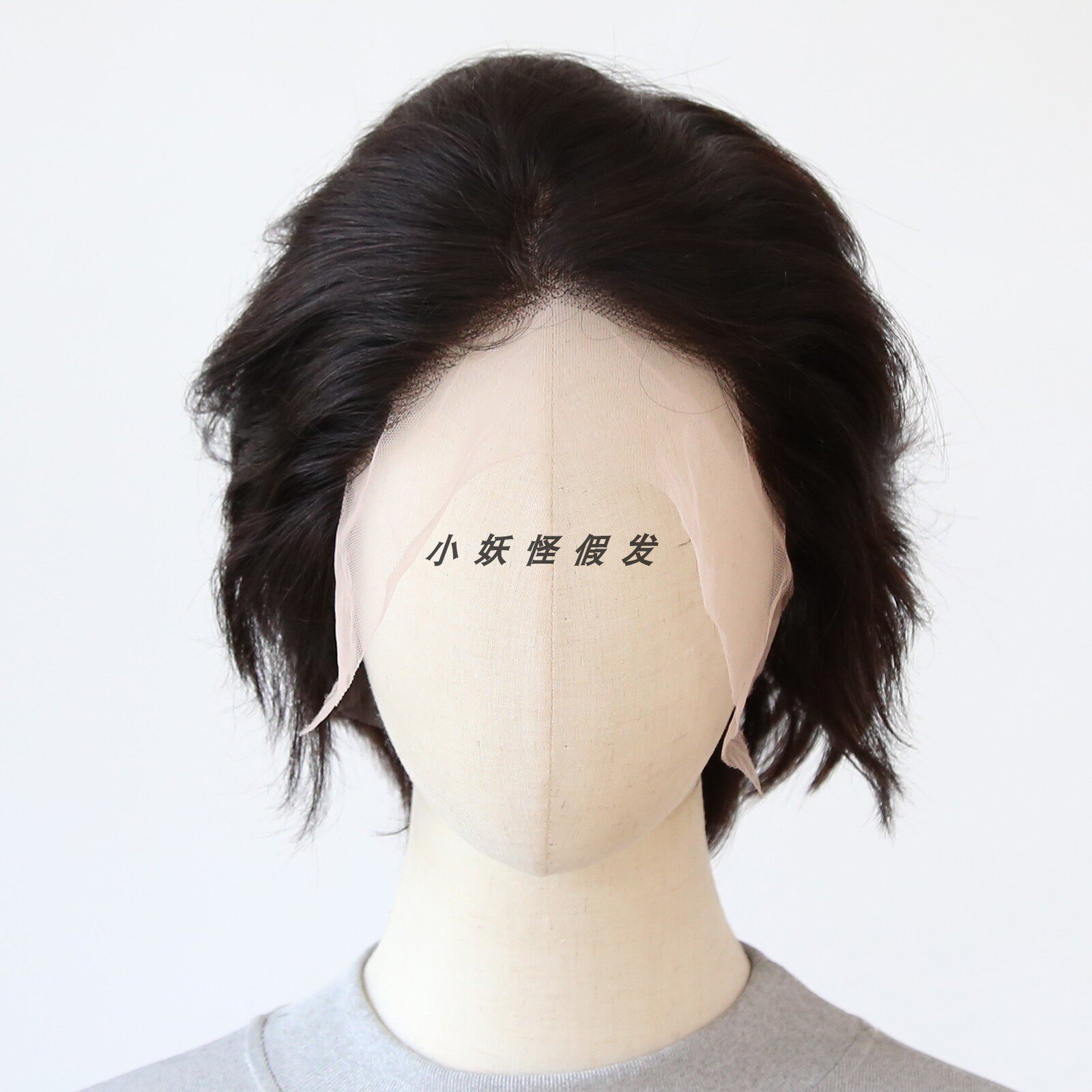 真人发自然黑色齐耳波波头短发13x6前蕾丝Human Hair Bob整顶假发