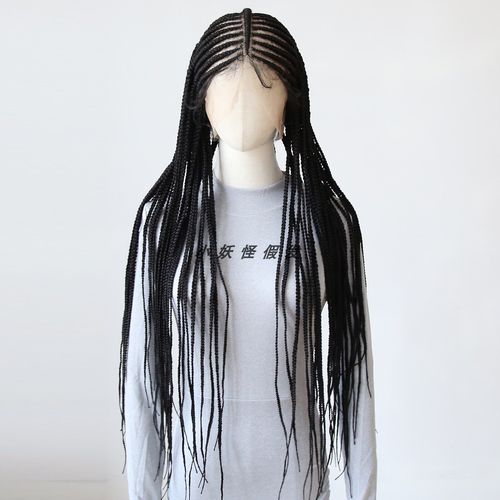 黑色全头蕾丝玉米辫脏辫高温丝假发套full lace box braided Wig