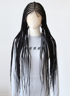 黑色全头蕾丝玉米辫脏辫高温丝假发套full lace box braided Wig