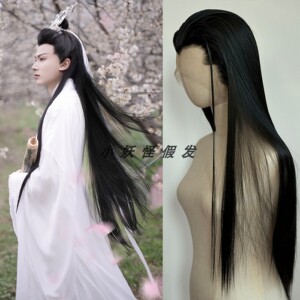 黑色古风假发大蕾丝化纤进口高温丝三尖假发套COS美人尖古装汉服
