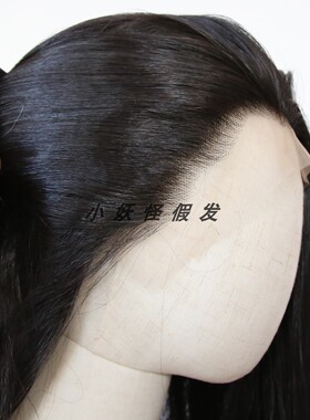 黑色进口化纤高温丝大蕾丝假发Ins逼真前蕾丝欧美直发整顶假发套