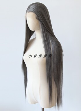 1米长花白色古风三尖高温丝蕾丝假发白发老年人COS美人尖古装汉服