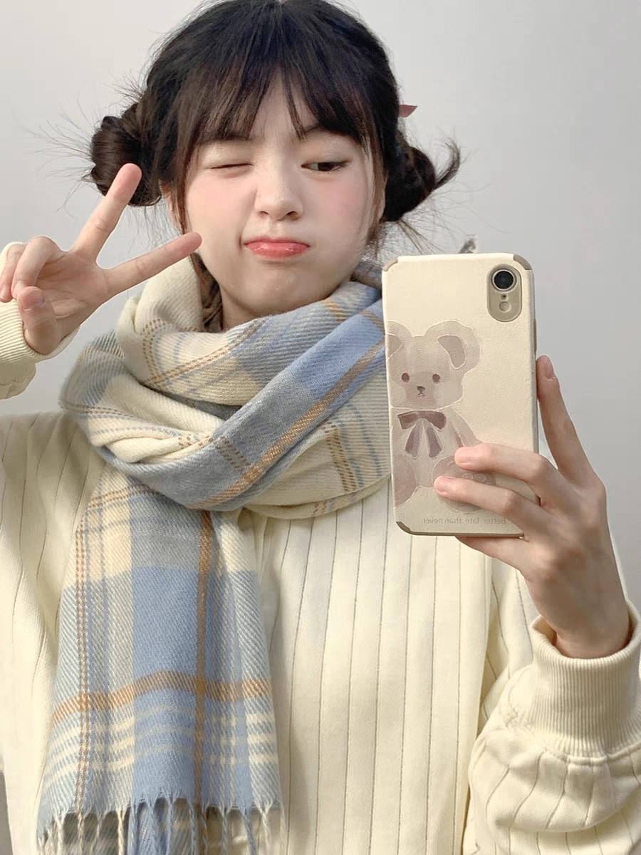 秋冬格子韩版女学生围巾女冬