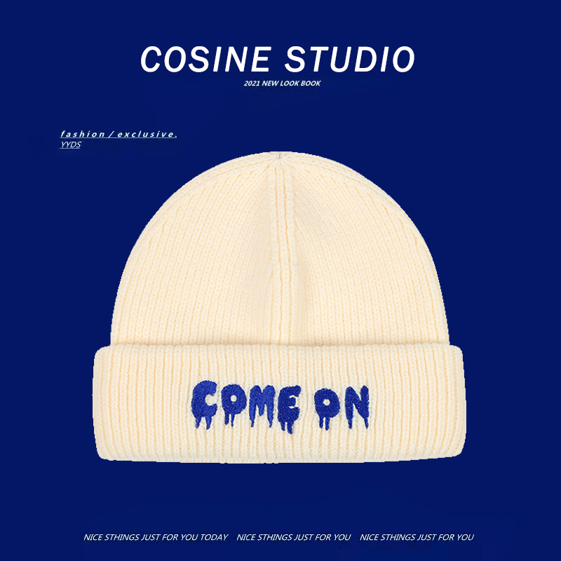 护耳毛线帽男字母刺绣百搭秋冬季