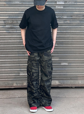 美式街头复古口袋迷彩工装裤男设计感直筒宽松垂感休闲阔腿牛仔裤
