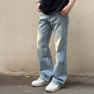 美式复古直筒阔腿牛仔裤男