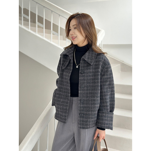 版 型拉高腰线显高挑 外套面料软糯亲肤保暖锁温短款 羊驼毛立领短款