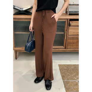 复古棕垂感系带雪糕裤女秋新款高腰显瘦舒适亲肤慵懒风休闲阔腿裤
