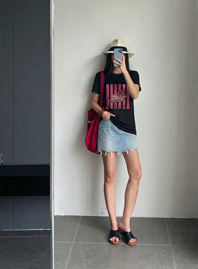 夏季老虎字母印花短袖T恤女宽松显瘦百搭小众设计感休闲纯棉上衣