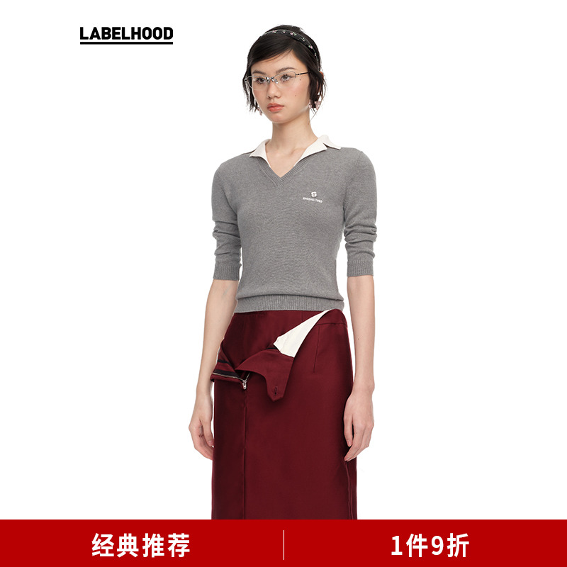 SHUSHUTONG拼接翻领针织上衣