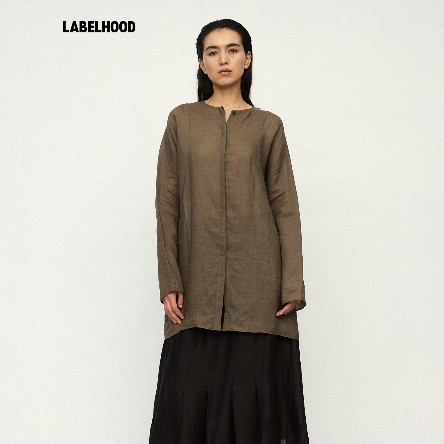 RUOHAN暖灰色巴里纱插肩袖衬衫