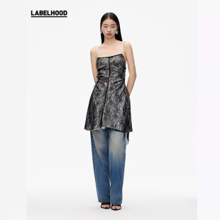 Tai 蕾虎设计感潮流时尚 蕾丝不规则下摆露背吊带裙连衣裙 Peng