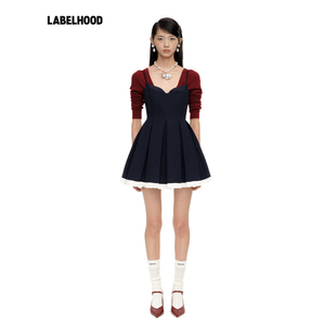 【SALE】【SHUSHUTONG】蕾虎优雅百褶吊带连衣裙百搭秋冬女装裙子