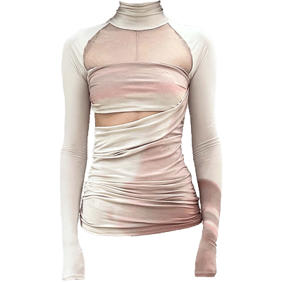 秋季高领插肩上衣蕾虎镂空