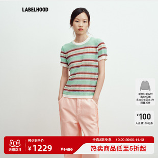 【JUNWEI LIN】蕾虎彩间条领口撞色弹力短袖2026秋季新款女装上衣