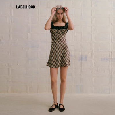 蕾虎2025春夏新款双姝格纹连衣裙