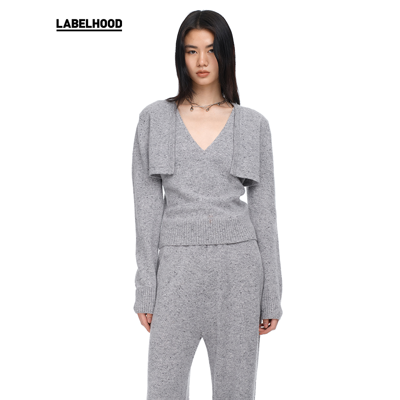 YIRANTIAN羊毛披肩式V领针织上衣