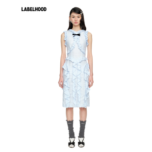 【SHUSHUTONG】蕾虎简约荷叶边饰无袖连衣裙2026早春新款女装裙子