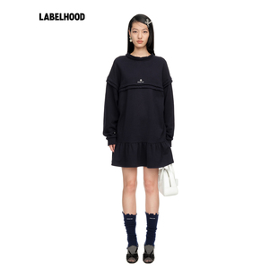 【SHUSHUTONG】蕾虎毛边波浪领塔克卫衣连衣裙2026早春新款女装