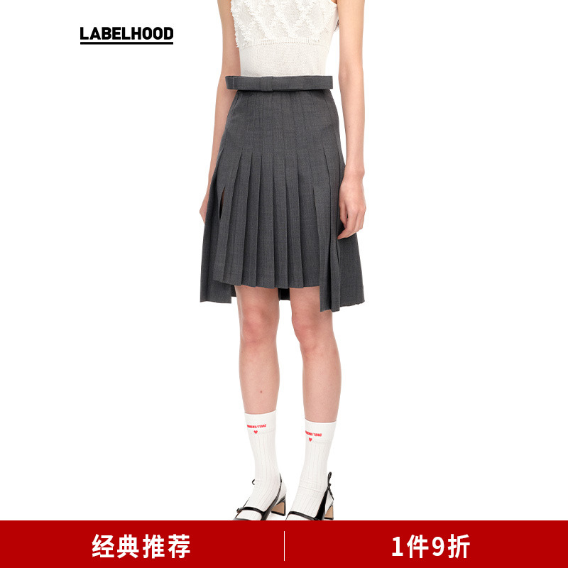 前短后长丨高腰百褶丨开叉设计