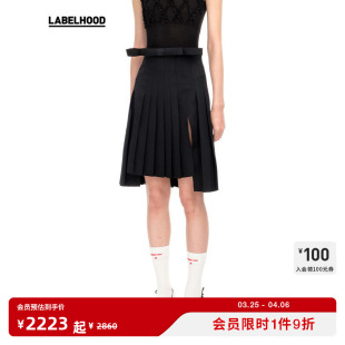 百褶开衩A字半裙女 蕾虎设计感立体蝴蝶结高腰法式 SHUSHUTONG