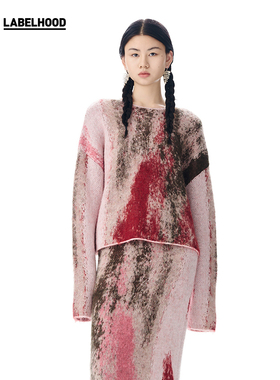 【piacevole e】蕾虎设计感印花针织圆领毛衣上衣女装labelhood