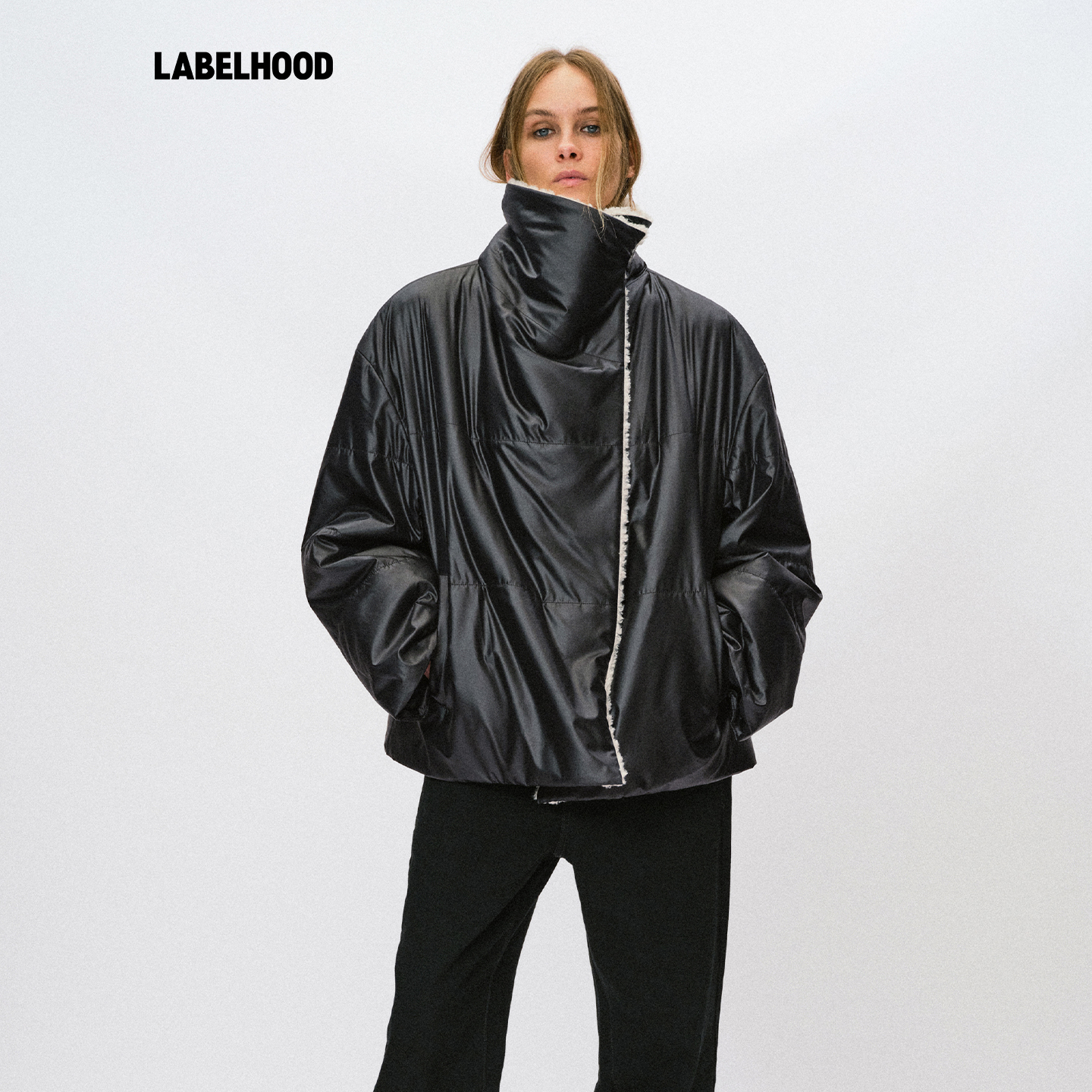 【Liegee】蕾虎Collision黑白撞色毛领棉服2025秋冬新款女装外套