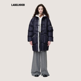 女装 羽绒服2025秋冬新款 蕾虎简约牛角扣撞色长款 上衣 WMWM