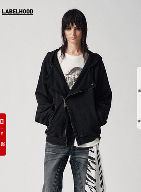 【SALE】【Liegee】蕾虎简约斜拉链水洗做旧卫衣外套装上衣